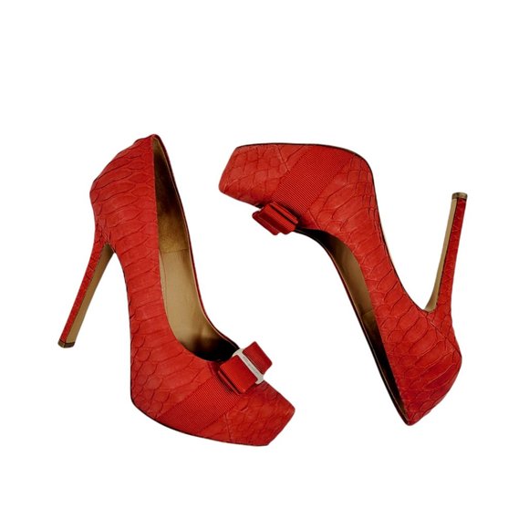 Salvatore Ferragamo Suede Trilly Python Platform Stiletto - Picture 3 of 10